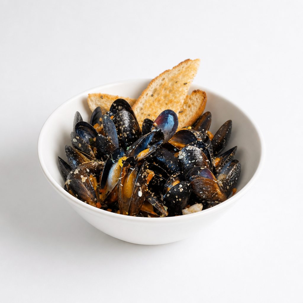 Wine Braised Mussels.