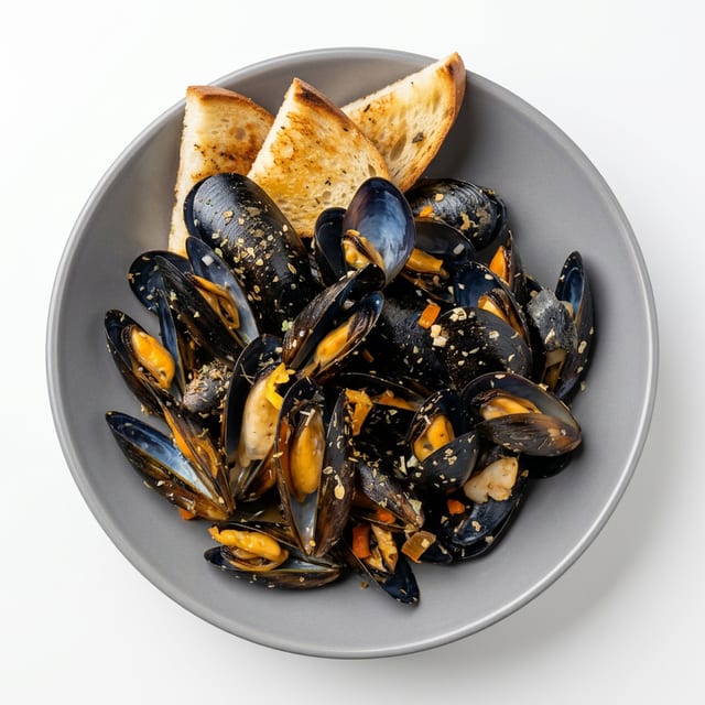 Wine Braised Mussels.